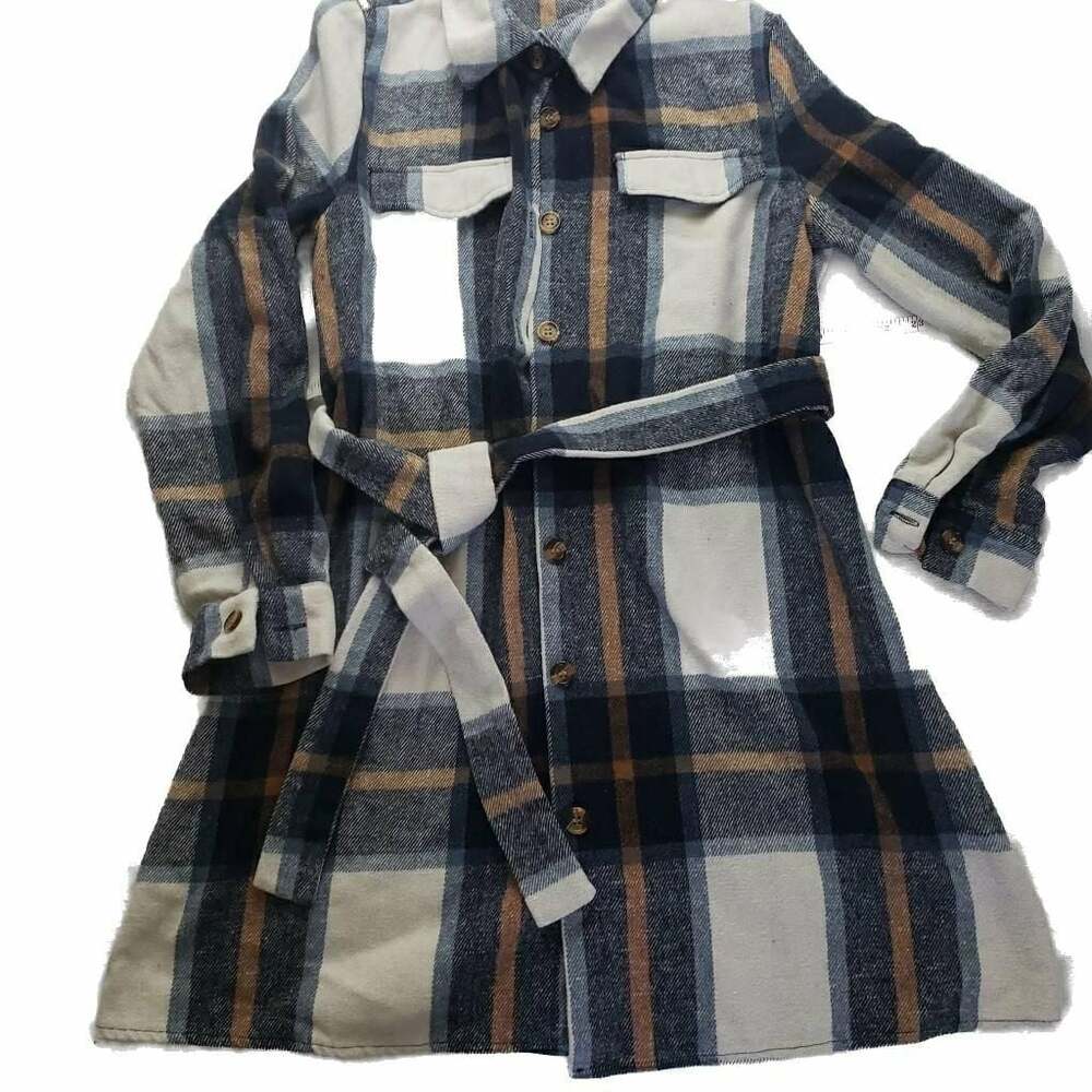 SHEIN Plaid Single Breasted Belted Shirt Dress